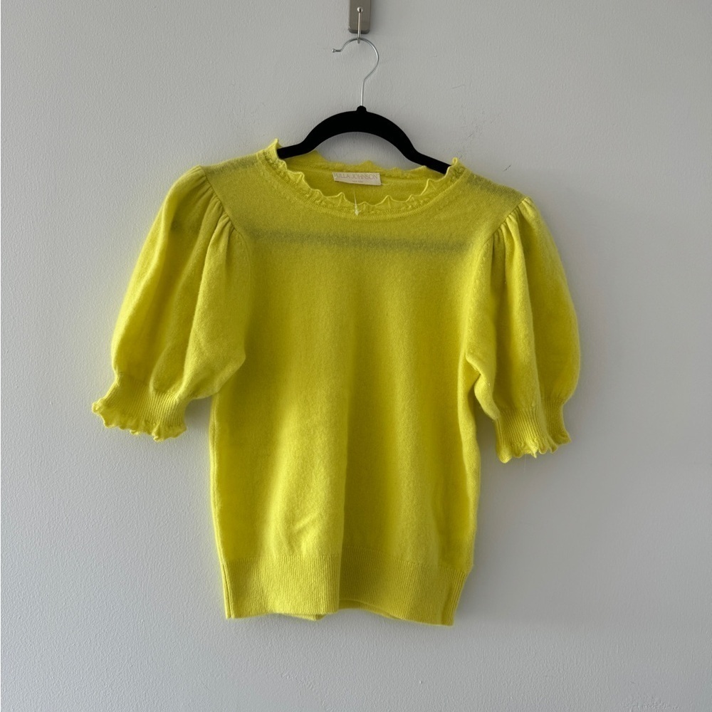 ULLA JOHNSON Lotta Ruffled Cashmere Sweater Top in Yellow